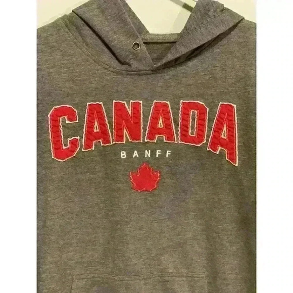 Canada Banff Gray Hoodie Lightweight Sweatshirt Maple Leaf medium Front Pocket - Picture 3 of 4